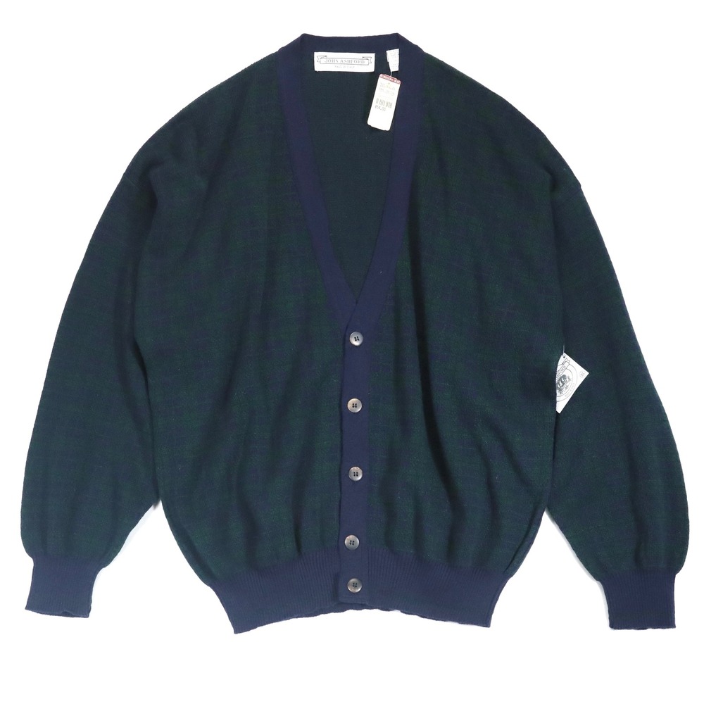 VTG John Ashford Cardigan Mens XL NWT Acadamia Navy Green Plaid Wool Blend Italy